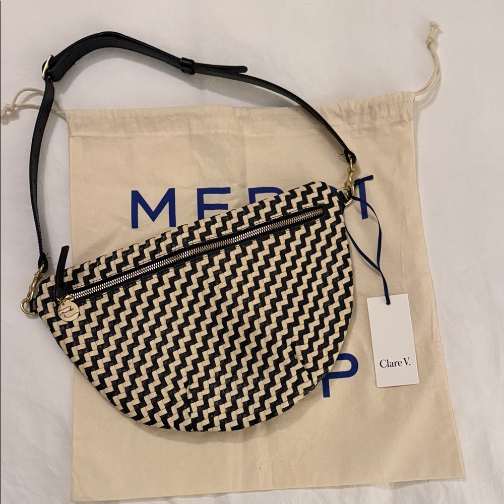 Clare V Grande Fanny Black and White Zigzag Crossbody Bag